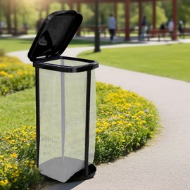 UUFCTY Collapsible Trash Bag Holder Portable Garbage Bin Holder Stand for Kitchen Outside 13 Gallon Plastic Outdoor Trash Can with Lid for Parties and Camping, Black
