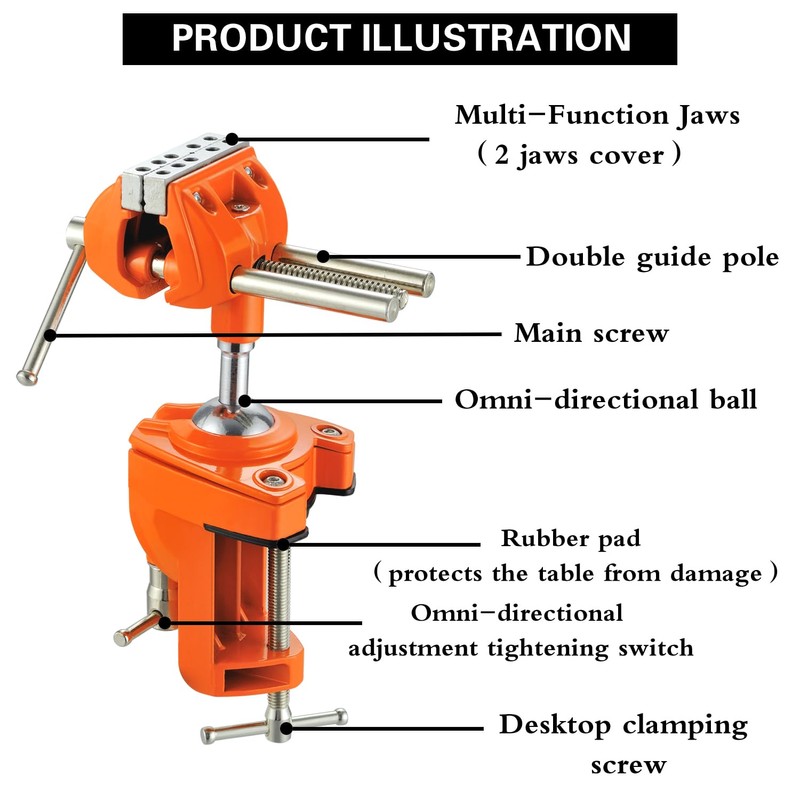 MAXMAN Clamp Bench Vise with Post Universal, Woodworking Vise, 360°