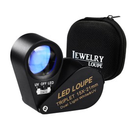 15x 21mm Optic Glass Loupe 6 LED & UV Magnifier Jeweler Foldaway Pocket Black Frame Triplet Lens Magnifying Gem Jeweler