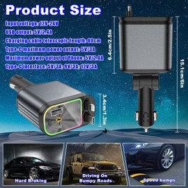 Benaton USB Car Adapter with Starry Light, 4 in 1 Retractable Car Charger USB C 120W, Retractable Car Charger for 12V/24V Car Accessories (Lightning+Type C)