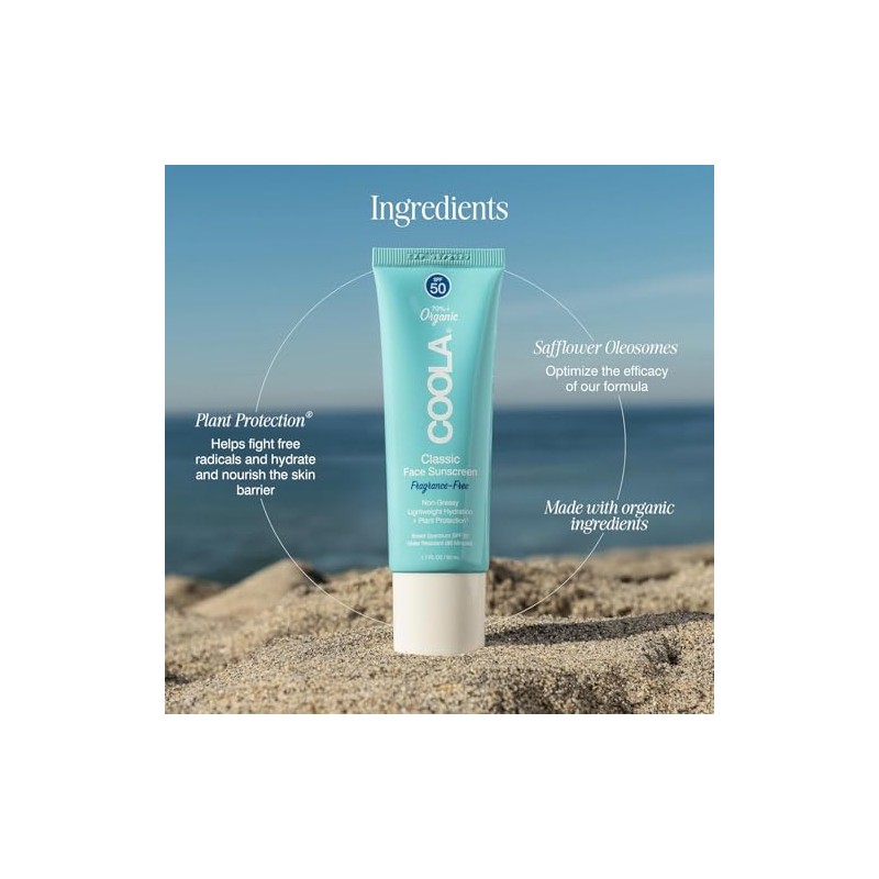 COOLA - Organic Classic Daily Face Sunscreen, SPF 50, Unscented,
