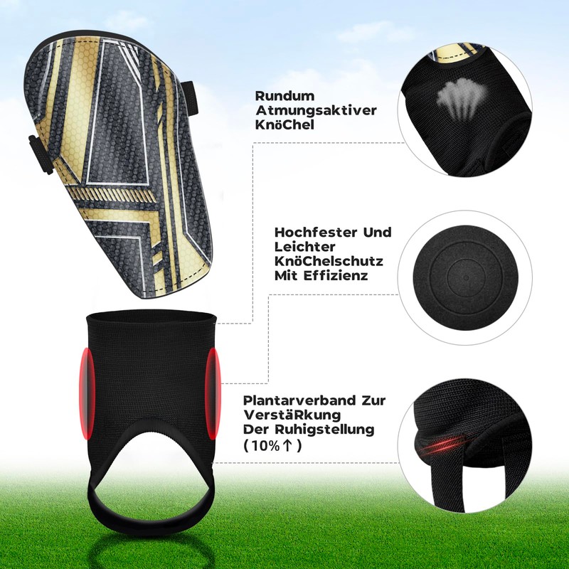 Children's Football Shin Pads - Test Angel Certified Black Gold