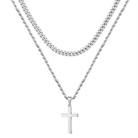 Yooblue Cross Necklace For Men - Stainless Steel Cross Chain Necklace