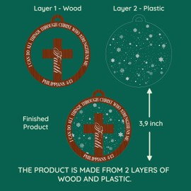 Christian Christmas Ornaments, Religious Christmas Ornaments, Christian Gifts for Women, Cross Ornaments for Christmas Tree, Jesus Christmas Ornaments, Faith Ornament 2 Layer Wood & Acrylic