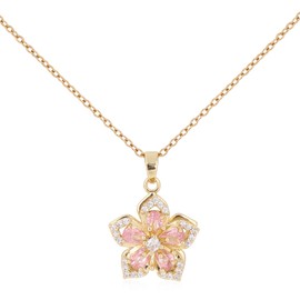 Flower Necklaces, Delicate Rotatable Crystal Bauhinia Flower Pendant Necklace Adjustable Anxiety Relief Fidget Jewelry for Women Retro Fashion Interesting Jewelry Accessories (Pink Diamond)