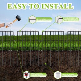 25 Panels Animal Barrier Fence, 17in (H) X 27ft (L) No Dig Garden Fence, Rustproof Metal Fence, Garden Decorative Fencing for Outdoor, Yard, Patio (Black)