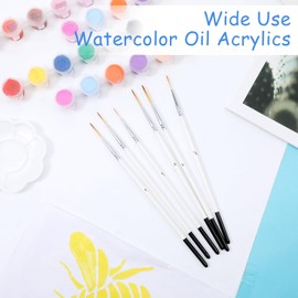 Tug Brush Set, 6 Pieces Fine Brushes, (#3/0|#2/0|#0|#1|#2|#3) Fine Model Making Brush, Painting by Numbers Brush Set, Small Thin Brush, Hair Brush for Acrylic Painting, Nail Detail Painting