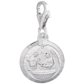 Rembrandt Sterling Silver Baptism Charm with Lobster Claw Clasp, Charms for Bracelets and Necklaces