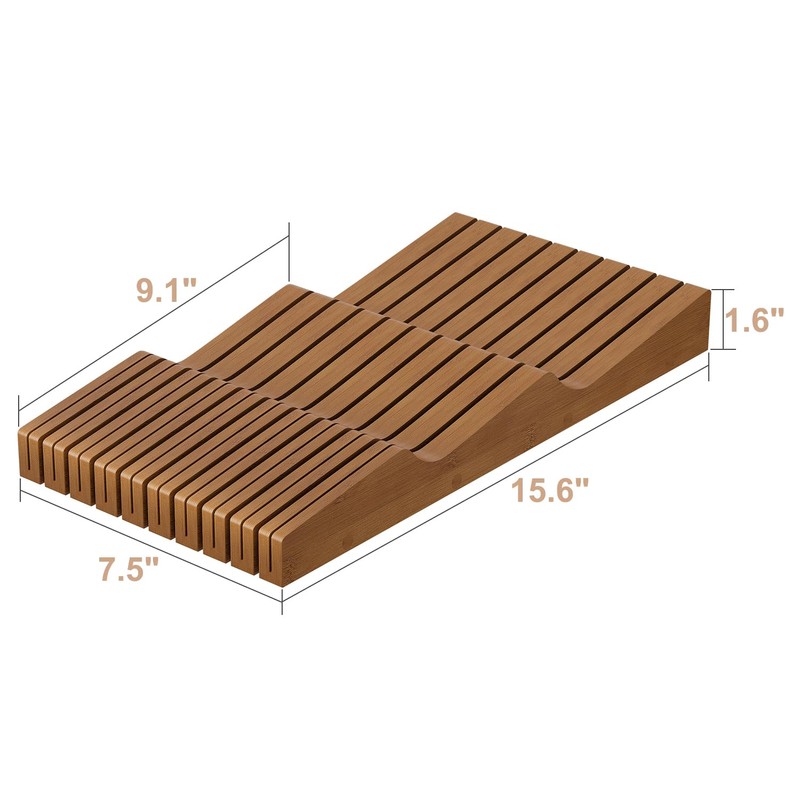 In-Drawer Knife Block Organizer - Bamboo Wood Drawer Knife Organizer-Protecting