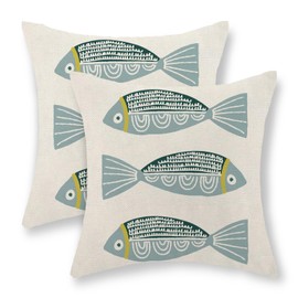 GOLIANDA Coastal Pillow Covers 18 x 18 Inch Set of 2 Ocean Beach Blue Fish Throw Pillows Summer Natical Outdoor Decorative Pillow Cases Linen Farmhouse Cushion Case for Couch Home Sofa Bedroom Decor