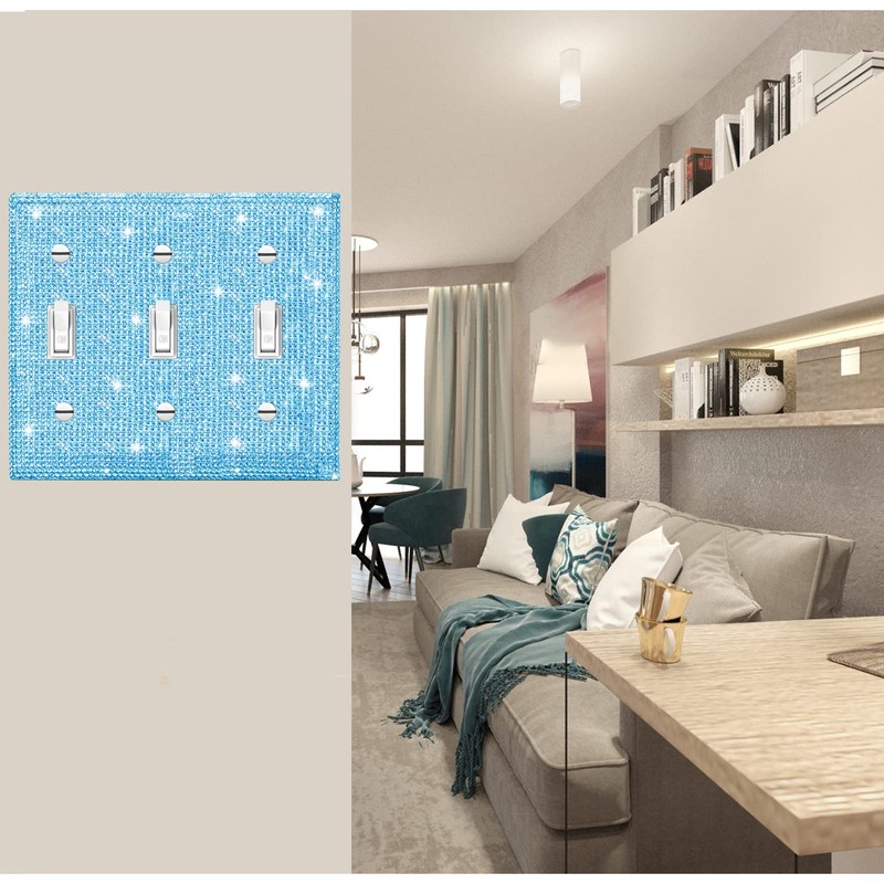 Shiny Blue Rhinestones Wall Plates Cover Triple Toggle Light Switch