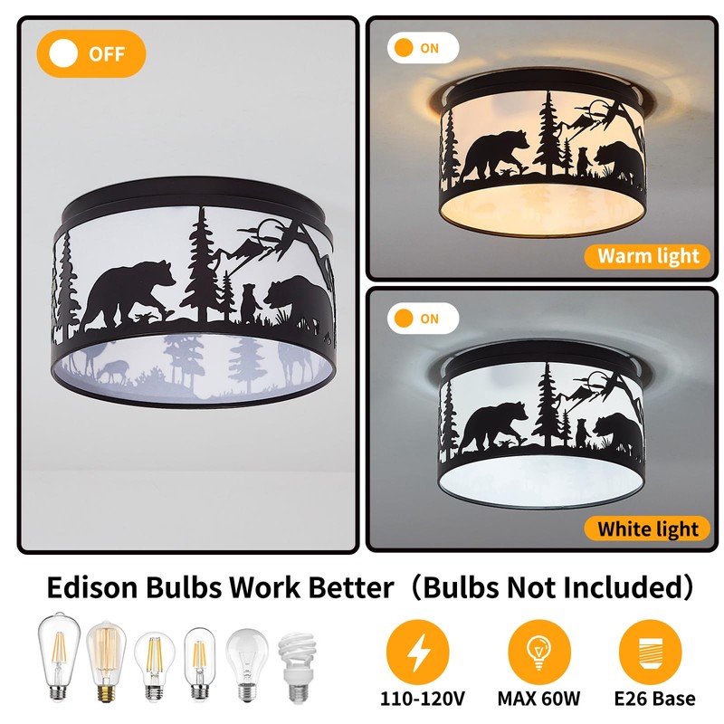 Farmhouse Flush Mount Ceiling Light with Shade - Rustic Deer