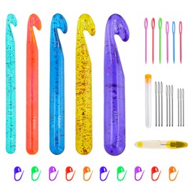 Large Crochet Hook Set Size 12m/15mm/18mm/20mm/25mm 5pcs Large Crochet Hook Transparent Crystal DIY Crochet Hooks Wool Crochet Set