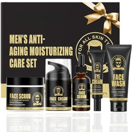 Mens Skincare Set-Men's Anti-Aging Skincare Set-Mens Toiletry Gift Set-Day & Night Moisturizer, Wrinkle Serum, Eye Cream - 5PCS Kit to Combat Fine Lines & Revitalize Skin - Gift Ready