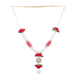 Artificial Mala Crystal Beads and Flower Garland Hair Small Mala for Idol for God Statues Accessories Pooja Sringar Articles Ornament for Indian Traditional Festival Decoration (Size: 11 Inches) (Pink