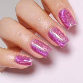 Imtiti Cat Eye Gel Nail Polish, Pink Rainbow Holographic Magnetic Gel Polish With Magnet Glittery Iridescent Galaxy Nail Gel Polish Spring Summer Gel Polish Kit Soak Off UV Led 10ML