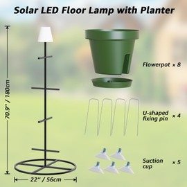FUYO Metal Outdoor Floor Lamps, Solar Floor Lamp with Flower Shelves, Modern Outdoor Water-Resistant Standing Lamp with 8 Flower Pots, Corner Display Flowershelf Lamp for Multiple Plants (Green)