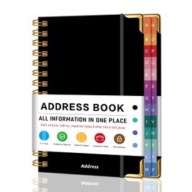 Address Book with Alphabetical Tabs, A5 Hardcover Telephone & Address Book for Home, Office & Personal Use, Contact Organizer with Phone, Email, Important Dates, Anniversary & Notes - Black