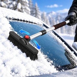 Extendable Snow Brush and Ice Scraper for Cars – 2-in-1 Winter Cleaning Tool with Rotating Brush Head and Foam Grip