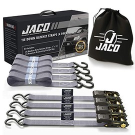JACO Ratchet Tie Down Straps - 1 in x 15 ft (4 Pack) | 1,823 lbs (Grey)