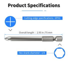 Focmkeas 10pcs 6PH1 Phillips Screwdriver Bit,Magnetic Cross Head Screwdriver Bits,Cross Impact Ready 2.95 in /75 mm Length 1/4 Hex Shank for electric screwdrivers drills