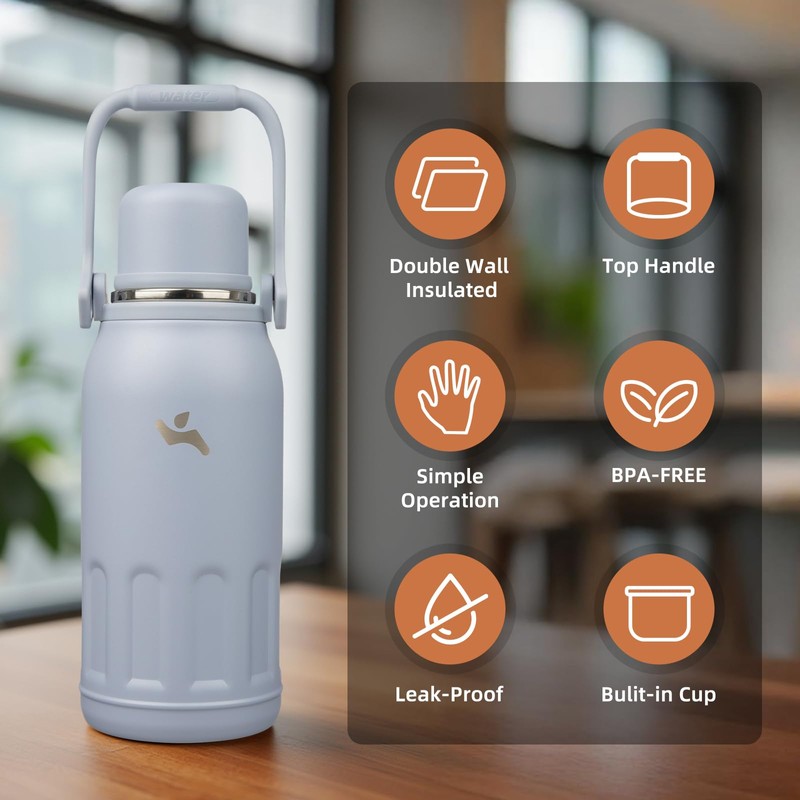 Insulated Water Bottle with Handle and Strap,Vacuum Travel Tumbler with