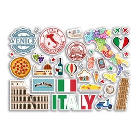 A5 Sticker Sheet Italy Landmarks Vinyl Stickers - Italian Rome Map Airport Stamp Skyline Flag Travel Holiday Country City Aesthetic #80294