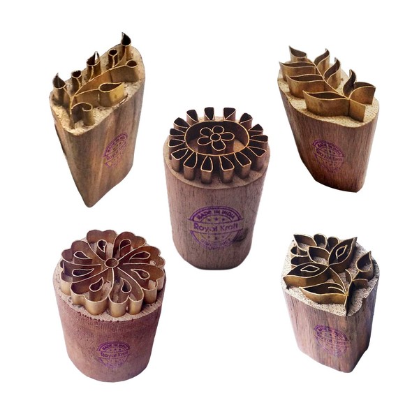 Royal Kraft Flower Brass Wooden Stamp (Set of 5) -