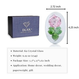 Crystal Flower Rose Figurine Faceted Glass Rose Statue Mirror Base Paperweight Gift for Her Collectible Ornament Home Decor (Pink)