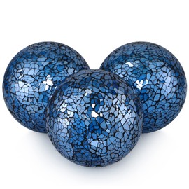 MDLUU 4" Decorative Glass Balls, Mosaic Sphere, Decorative Orbs, Centerpiece Balls for Bowls, Vases, Dining Table Decor, Pack of 3 (Turquoise)