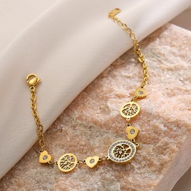 EUMENIDES Silver Bracelet Ladies with Shining 6A Zirkonia Crystal Tennis Bracelet,Adjustable Bracelet (Tree of Life（Titanium steel）-Cordate)