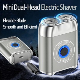 New Model Mini Dual-Head Electric Shaver, Mini Electric Shaver, Travel Portable Beard Trimmer for Men, Waterproof Electric Razor, USB C Rechargeable (Silver)