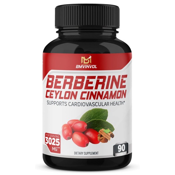 Berberine Supplement - 17 in 1 Immune Support with Ceylon Cinnamon, Quercetin, Turmeric, Milk Thistle, Ginger - 90 Capsules