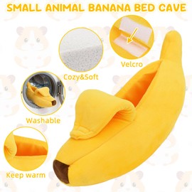 GNEORA Guinea Pig Bed, Plush Guinea Pigs Hideout for Small Animal Cage Accessories, Washable Guinea Pig Toys for Small Pet Hedgehog Chinchilla, Rabbit, Ferret Sleep House (Yellow Banana Style)