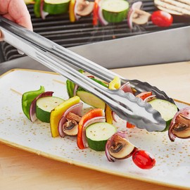 TrueCraftware- 16" Stainless Steel Flat Spring Utility Tong with Locking Ring Set of 3- Food Tongs Cooking Tongs for Grilling Barbecue Buffets Home Restaurants Food Tong Buffet Tong Appetizer Tong