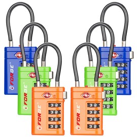 Forge TSA Approved Luggage Locks 4 Digit Combination TSA Travel Locks with TSA008, Open Alert Indicator, Zinc Alloy Body for Luggage, Suitcase, Backpack, and More. 3 Color 6 Locks.