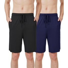 WiWi Mens Bamboo Viscose Pajama Shorts Lightweight Lounge Bottoms Soft Knit Sleep Short Pants Loungewear with Pockets S-3X, B-black&navy, X-Large