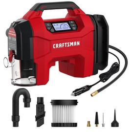 CRAFTSMAN Inflator/Vacuum/Blower 3-IN-1,Tire Inflator Portable Air Compressor with LED Light,Quiet Car Vacuum or Blower, 160 PSI for Car RV Truck,12V DC Corded and 20V DC Cordless,Tool Only