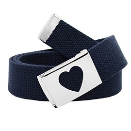 Build A Belt 1.25" Wide Heart Silver Flip Top Belt Buckle with Canvas Web Belt (Girls Small Navy)