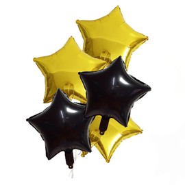 5Pcs Gold Black 18 Inch Foil Star Heart Balloons,Natural Latex Balloons for Men Women Girl Birthday, Valentines Day,Propose Marriage,Wedding, Bridal Shower, Graduation, Casino Theme Party Decorations