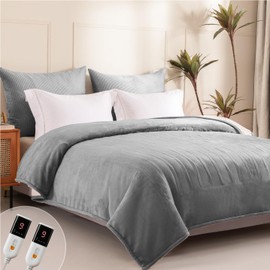 Templewet Heated Blanket Queen Size - Dual Controllers Electric Blanket Queen with 9 Heat Settings & 10 Hour Auto Off,Overheat Protection,Machine Washable 84"x90"(Dark Gray)