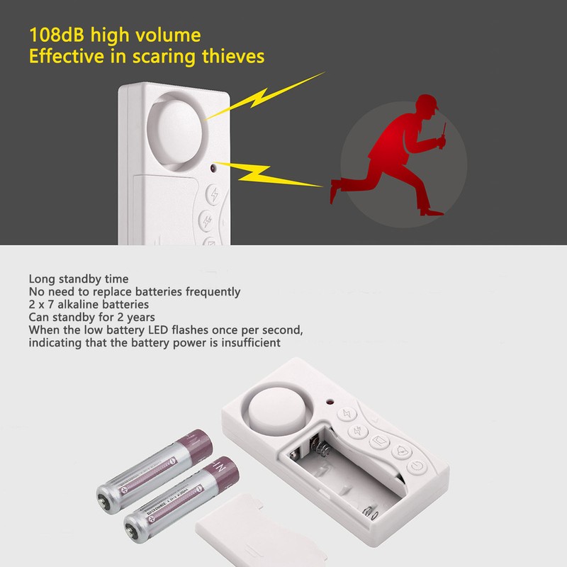 Wireless Door Alarm Multifunction Prevents Theft 4 in 1 108dB