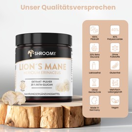 Lions Mane Extrakt-Pulver 70g - hochdosiert mit 40% Polysaccaride und 20% Beta Glucan - SHROOMY