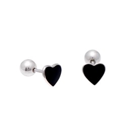 925 Sterling Silver Heart Shaped Enamel Black Studs Earrings
