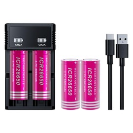 MLGBDC 4Pcs 3.7V 26650 Rechargeable Battery 6800mAh High Capacity Batteries 26650 Battery for Flashlights(Flat Top+Charger)