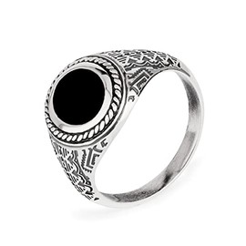 NKlaus Viking Men's Ring 925 Silver Rectangular Onyx Black Genuine Vintage Solitaire Finger Ring, Precious metal
