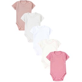 TupTam Baby Bodysuit Short Sleeve Pack of 5 - Cotton Wrap Bodysuit for Boys and Girls, White Ecri Light Grey Dusky Pink Pink