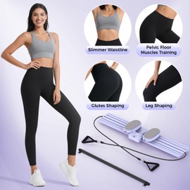 Lazolloa Pilates Slider Board with Resistance Bands, Ski Machine, Ab and Leg Trainer Machine, Multifunctional Pilates Equipment, Home Gym Full Body Workout Equipment for Women