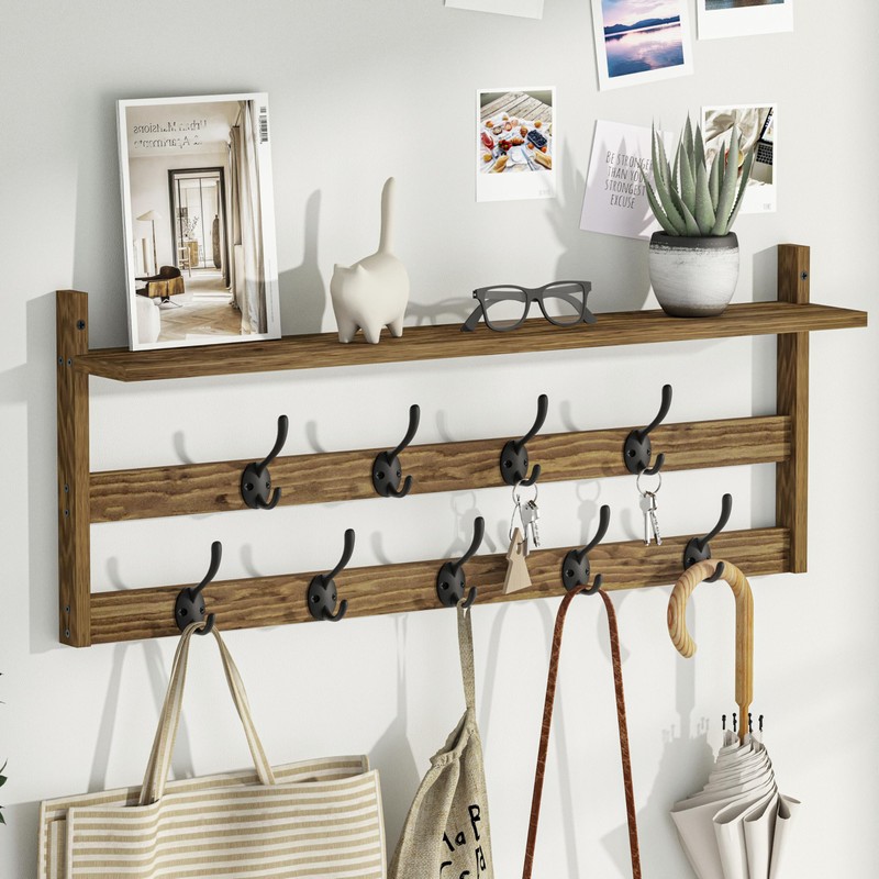 AMBIRD Coat Rack Wall Mount with Shelf, 29" Coat Hooks