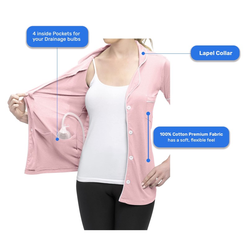 USBD Post Mastectomy Surgery Recovery Shirt (Pink, Medium)